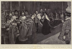 La Apertura del Parlamento, la Procesión del Rey pasando por la Galería Real hacia la Cámara de los Lores de William Hatherell