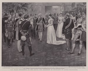 La Conferencia de Paz en La Haya, la recepción de delegados por la Reina Guillermina de William Hatherell
