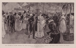 La Princesa de Gales inaugurando el Bazar de Prensa en Ayuda del Hospital de Londres, la Fiesta Real visitando los Puestos