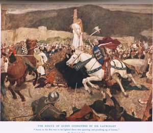 El rescate de la reina Ginebra por Sir Lancelot, ilustración de 