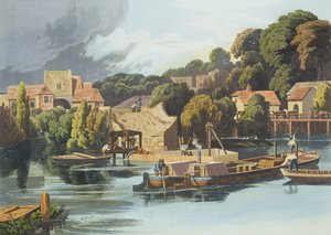 Castillo de Wallingford en 1810 durante las reparaciones del puente, grabado por Robert Havell el Joven, publicado en 1818 de William Havell
