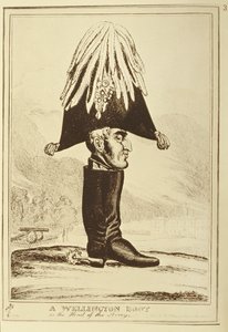 Una bota Wellington, o La cabeza del ejército, 1827 de William Heath