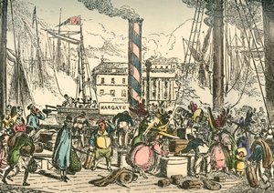 Embarcando en el Margate Steam Packet en el muelle de London Bridges, 1838