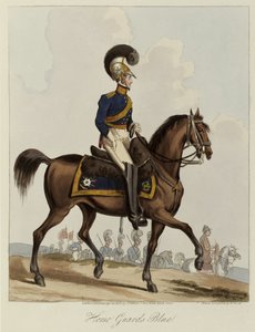 Guardias a Caballo Azules, estudio de uniforme del Regimiento Real de Guardias a Caballo, 1820 de William Heath
