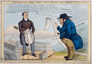 John Bull y el arquitecto que construye los arcos, grabado por Thomas McLean (1788-1875) de William Heath