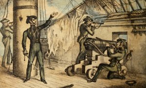 Fusileros marinos en acción a bordo de un buque de guerra no identificado, c.1835