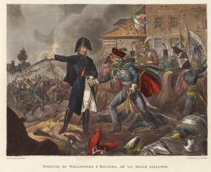 Encuentro de Wellington y Blücher en La Belle Alliance, aguafuerte de Joseph Constantine Stadler, 1818 de William Heath