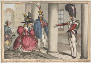 Valentía militar moderna - Un boceto cerca del Nuevo Palacio Mantente afuera - Oh querido, está tan sucio, c.1829 de William Heath