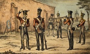 Traje actual de los marines en práctica de tiro al blanco, c.1835