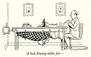 Una mesa de comedor en la cama