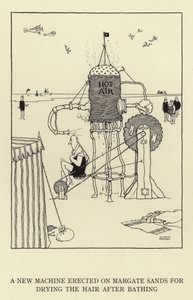 Una nueva máquina erigida en las Arenas de Margate para secar el cabello después del baño de William Heath Robinson