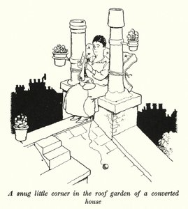 Un Rincón Acogedor en el Jardín del Techo de una Casa Convertida de William Heath Robinson