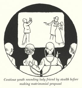 Joven cauteloso sondeando a su amiga en secreto antes de hacer una propuesta matrimonial de William Heath Robinson