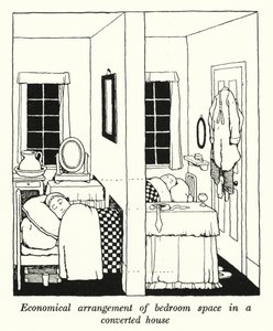 Arreglo económico del espacio del dormitorio en una casa convertida de William Heath Robinson
