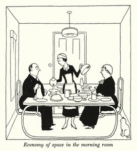 Economía de espacio en la sala de estar de William Heath Robinson