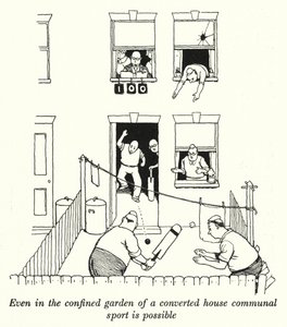 Incluso en el jardín confinado de una casa convertida es posible el deporte comunitario de William Heath Robinson