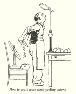 Cómo evitar lágrimas al pelar cebollas (litografía) de William Heath Robinson