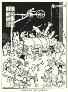 Ilustración para Railway Ribaldry de W Heath Robinson de William Heath Robinson