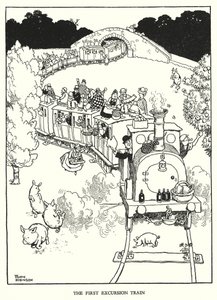 Ilustración para Railway Ribaldry de W Heath Robinson de William Heath Robinson