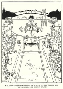 Ilustración para Railway Ribaldry de W Heath Robinson de William Heath Robinson