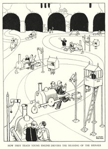 Ilustración para Railway Ribaldry de W Heath Robinson de William Heath Robinson