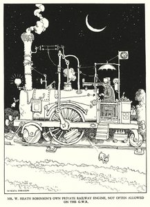 Ilustración para Railway Ribaldry de W Heath Robinson de William Heath Robinson