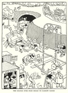 Ilustración para Railway Ribaldry de W Heath Robinson de William Heath Robinson