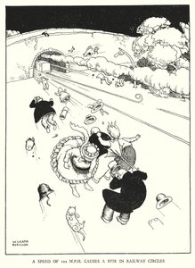 Ilustración para Railway Ribaldry de William Heath Robinson