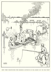 Ilustración para Railway Ribaldry de William Heath Robinson