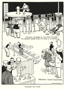 Ilustración para Railway Ribaldry de W Heath Robinson de William Heath Robinson