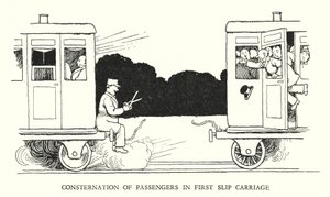 Ilustración para Railway Ribaldry de W Heath Robinson de William Heath Robinson