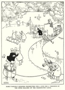 Ilustración para Railway Ribaldry de W Heath Robinson de William Heath Robinson