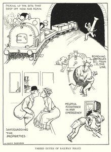 Ilustración para Railway Ribaldry de William Heath Robinson