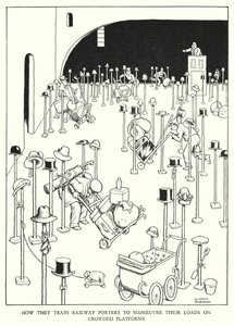 Ilustración para Railway Ribaldry de W Heath Robinson de William Heath Robinson