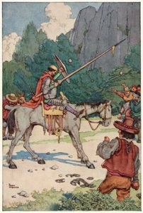 Ilustración para Las Aventuras de Don Quijote (litografía en color) de William Heath Robinson