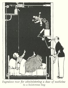 Ingenioso ardid para administrar una dosis de medicina a un niño bullicioso (litografía) de William Heath Robinson