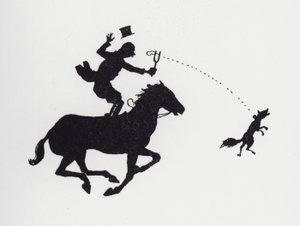 Hombre a caballo catapultando un zorro