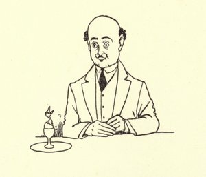 Hombre sorprendido por un pájaro en su huevo matutino de William Heath Robinson