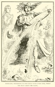 Petruchio, fingiendo encontrar fallos en cada plato, arrojó la carne al suelo de William Heath Robinson