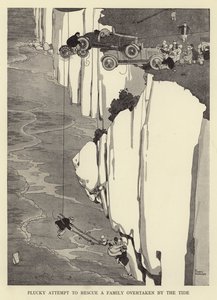 Valiente intento de rescatar a una familia atrapada por la marea de William Heath Robinson