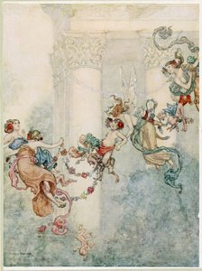 Puck: Ella nunca tuvo un cambiante tan dulce, de Sueño de una noche de verano, pub. 1914 de William Heath Robinson