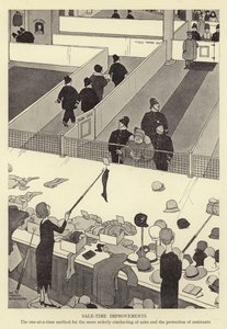 Mejoras en el tiempo de venta, el método de uno a la vez para la conducción más ordenada de las ventas y la protección de los asistentes de William Heath Robinson