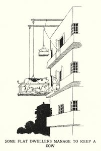 Algunos habitantes de pisos logran mantener una vaca de William Heath Robinson