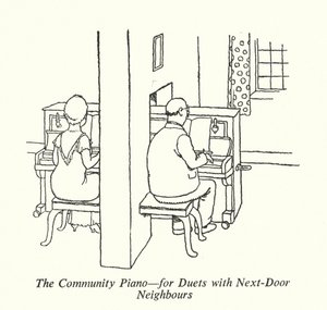 El piano comunitario, para duetos con vecinos de al lado de William Heath Robinson