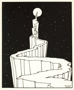 El camino a la luna, de Un libro de imágenes, pub. 1898 (grabado) de William Heath Robinson