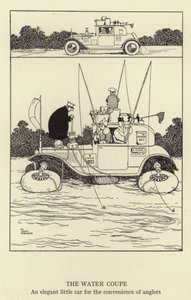 El Coupe de Agua, un pequeño coche elegante para la conveniencia de los pescadores de William Heath Robinson
