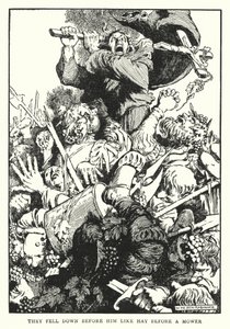 Cayeron ante él como heno ante un segador de William Heath Robinson