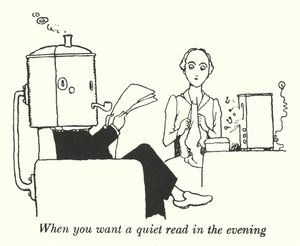 Cuando quieres una lectura tranquila por la noche (litografía) de William Heath Robinson