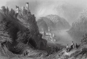 Oberwesel y el castillo de Schomberg (grabado) de William Henry (after) Bartlett