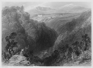 Powerscourt desde el Dargle, Condado de Wicklow (grabado) de William Henry (after) Bartlett